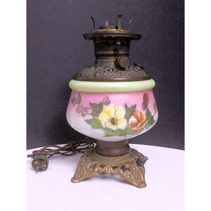 Antique Victorian Mount Washington Art Glass Oil Lamp Floral Design No Shade